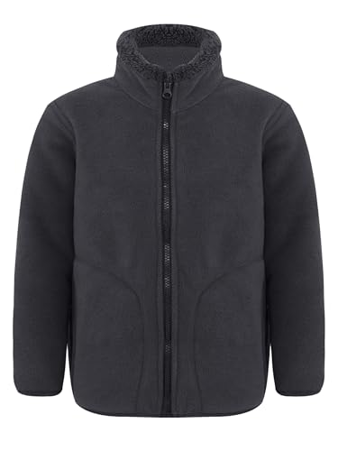 Miaeowve Teddy Fleece Jacke Kinder Mädchen Junge Langarm Winterjacke Stehkragen Plüschjacke Mit Reißverschluss Winter Warm Gefüttert Mantel Tachen Vorne Dunkelgrau 158-164 von Miaeowve