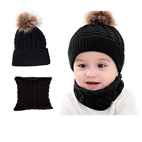 Miagon 2 Stücke Schöne Weiche Kleinkind Kinder Baby Winter Warme Strickmütze Beanie Cap & Neck Warmer Kreis Loop Schal für Mädchen Jungen 0-3 Jahre von Miagon