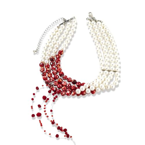 Miaija Blutige Perlenkette Vampir Tropfendes Blut Imitation Perlen Choker Halskette Horror Choker Schmuck für Frauen Halloween Party Verkleidung von Miaija