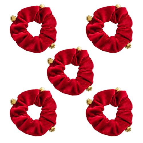 Miaija Haargummis aus rotem Plüsch, Pferdeschwanzhalter mit Glöckchen, hochwertig, elastische Pailletten, Haarbänder, Festival-Kopfschmuck für Damen, Mädchen, Haar-Accessoires, 5 Stück Miaija Haargummis aus rotem Plüsch, Pferdeschwanzhalter mit Glöckchen, hochwertig, elastische Pailletten, Haarbänder, Festival-Kopfschmuck für Damen, Mädchen, Haar-Accessoires, 5 Stück von Miaija