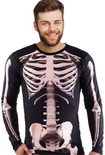 Herren Halloween Kostüm T-Shirt 3D Druck Foto Realistisches Skelett Langarm T-Shirt(Halloween Skelett, L) von Miaikvs
