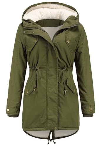 Miaikvs Damen Parka mit Kapuze Fleece gefüttert Winter gepolstert winddicht warm(grün,S) von Miaikvs