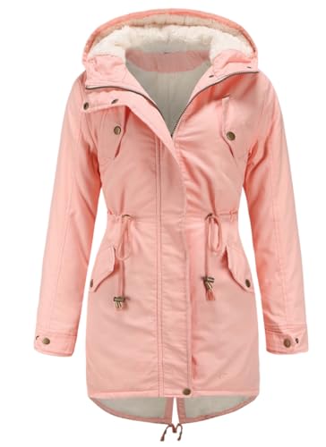 Miaikvs Damen Parka mit Kapuze Fleece gefüttert Winter gepolstert winddicht warm(rose, M) von Miaikvs