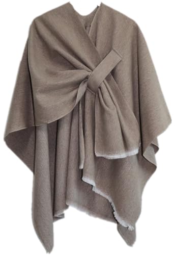Miaikvs Damen Poncho Reversible Oversized Schals Elegant Strick Cape Decke Front Wrap Cardigan Schal Mantel für Frühling Herbst(khaki) von Miaikvs