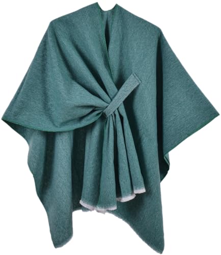 Miaikvs Damen Poncho Reversible Oversized Schals Elegant Strick Cape Decke Front Wrap Cardigan Schal Mantel für Frühling Herbst(grün) von Miaikvs