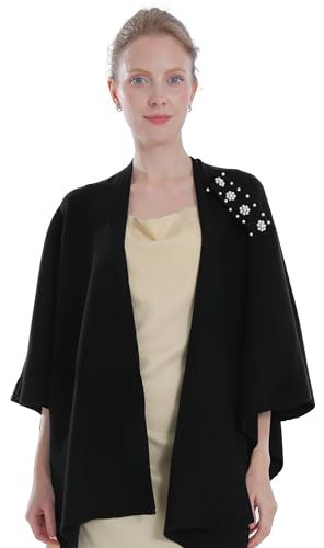 Miaikvs Damen Poncho mit überkreuzter Vorderseite elegant wendbar übergroßer Poncho Umhang Decke Cardigans(Schwarz) von Miaikvs