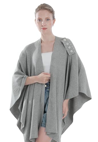 Miaikvs Damen Poncho mit überkreuzter Vorderseite elegant wendbar übergroßer Poncho Umhang Decke Cardigans(grau) von Miaikvs
