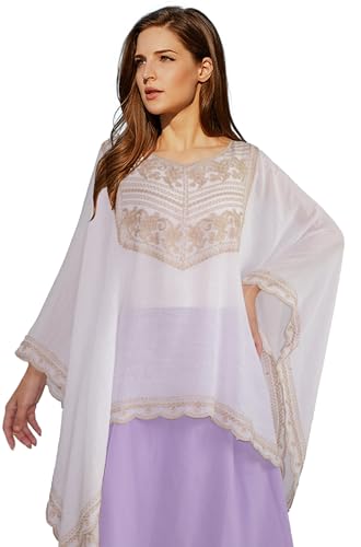 Miaikvs Damen Pullover Schal mit besticktem Kragen Poncho Bluse Top Cover Up für Frühling und Sommer(Weiß 1) von Miaikvs
