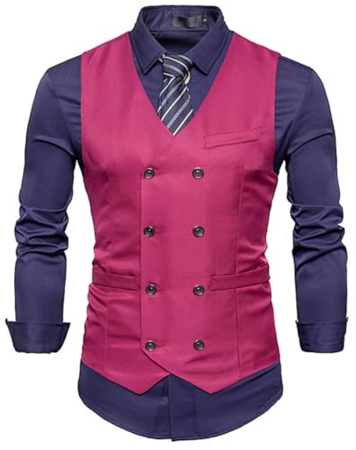 Miaikvs Zweireihige Herrenweste mit V-Ausschnitt schmale Passform Anzugweste für formelle Hochzeit Business Party oder Alltag(M31 Weinrot, M) von Miaikvs