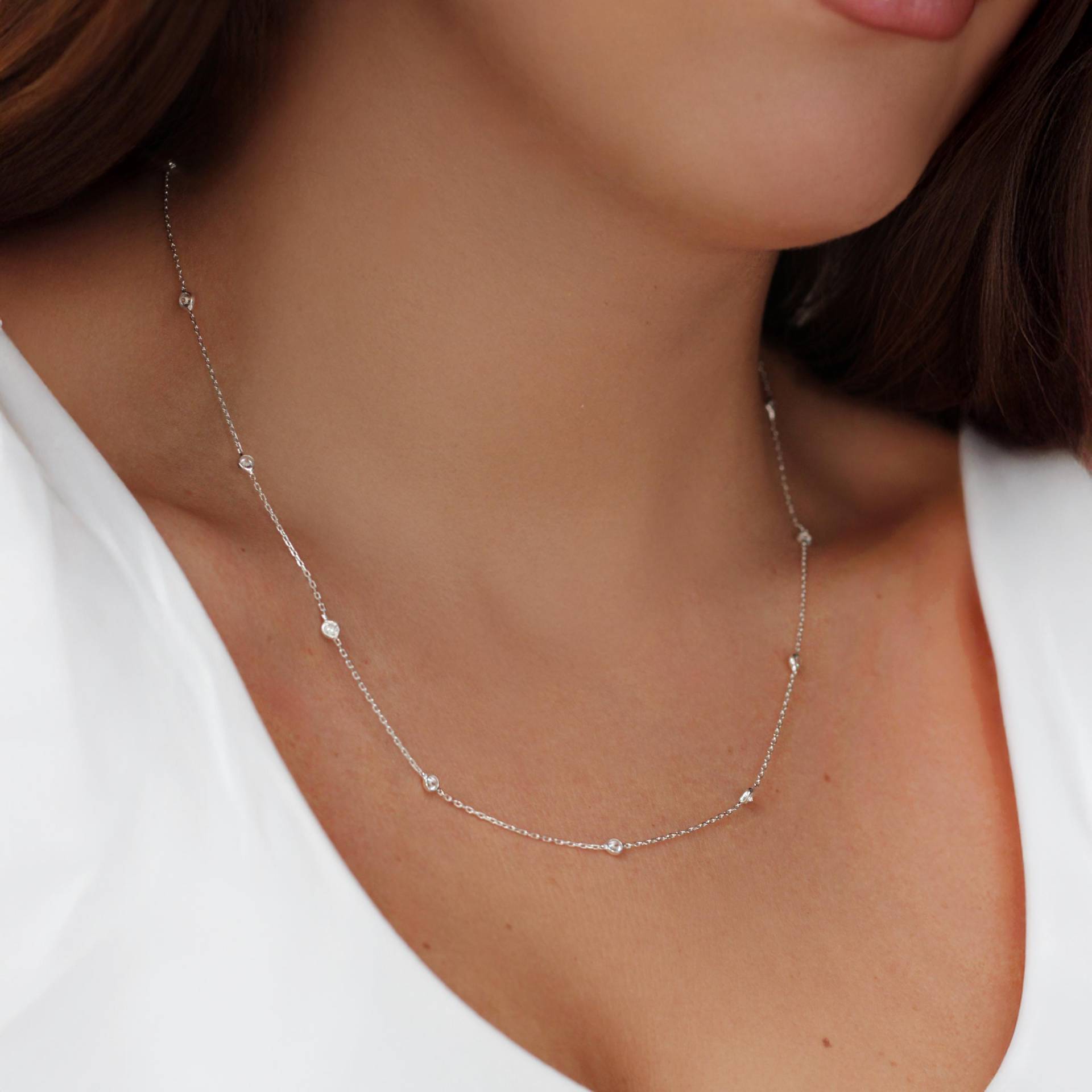 14K Gold Diamant Station Halskette | Zierliche in Oder Silber Kette Geschenk Für Sie, Geburtstagsgeschenk 14K Gold Diamant Station Halskette | Zierliche in Oder Silber Kette Geschenk Für Sie, Geburtstagsgeschenk von Miajuwelier