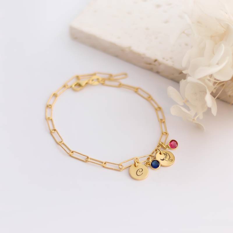 Personalisiertes Geburtsstein Armband in Gold, Silber |Gravur Mit Herz Anhänger Aus Sterling |Geschenk Für Sie, Damengeschenk von Miajuwelier