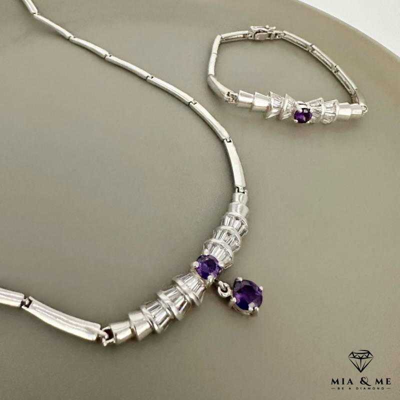 Vintage Schmuckset Damenschmuck-Set Aus 925 Silber Mit Zirkonia Und Lila Amethyst Steinen | Armband Collier von MialandlMe