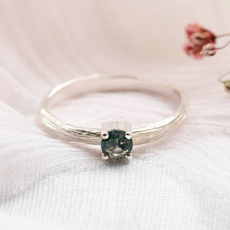 Baum Moos Achat Verlobungsring, Solid Gold Edelstein Ring, Strukturierter Ring von MialisJewelryStore