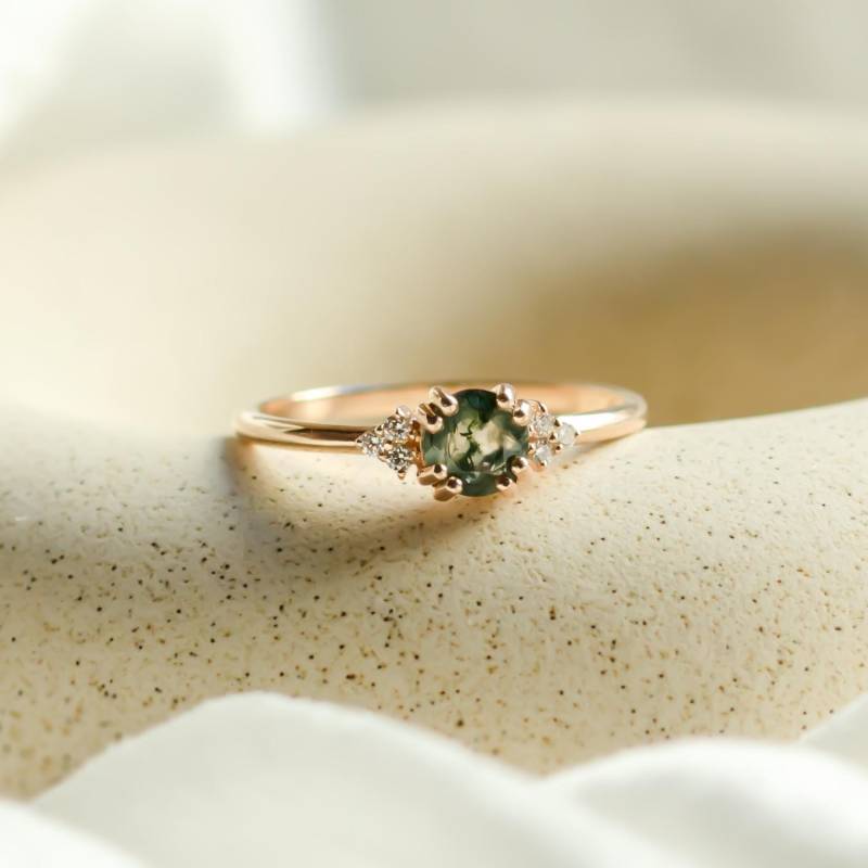 Cluster Moosachat Verlobungsring, 14K Edelsteinring Ring Cluster Moosachat Verlobungsring, 14K Edelsteinring Ring von MialisJewelryStore