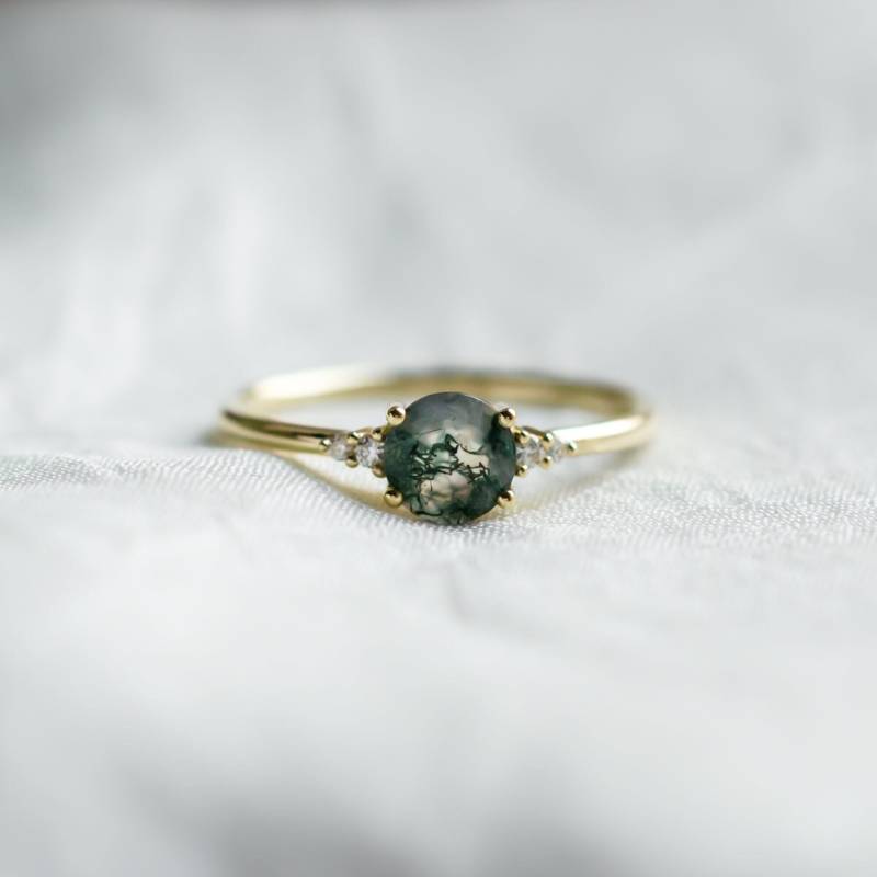 Grüner Moosachat Verlobungsring, Einzigartige Cluster Ring Mit von MialisJewelryStore