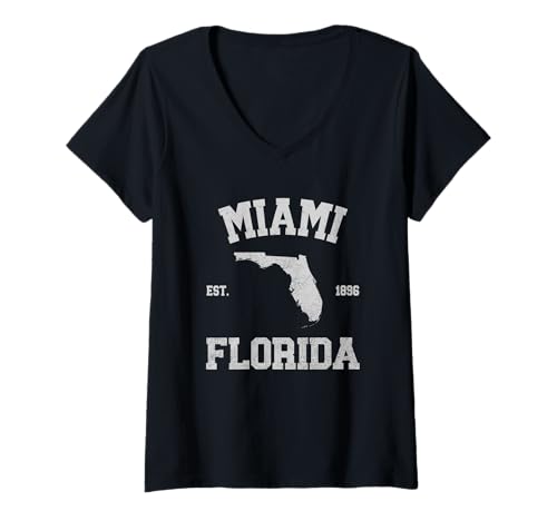 Damen Miami T-Shirt mit V-Ausschnitt von Miami, Florida FL Designs 0825