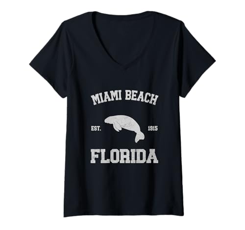 Damen Miami Beach T-Shirt mit V-Ausschnitt von Miami Beach, Florida FL Designs 0825