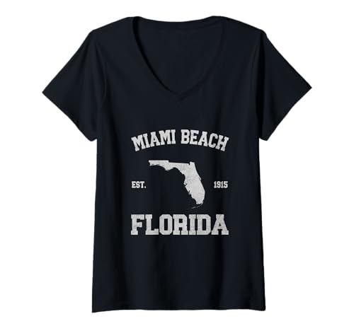 Damen Miami Beach T-Shirt mit V-Ausschnitt Damen Miami Beach T-Shirt mit V-Ausschnitt von Miami Beach , Florida FL Designs 0825
