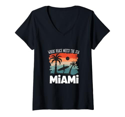 Damen Friede am Meer - Miami T-Shirt mit V-Ausschnitt Damen Friede am Meer - Miami T-Shirt mit V-Ausschnitt von Miami in Florida Designs
