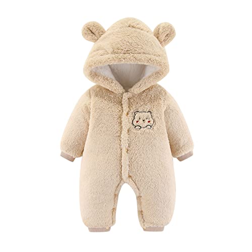 Kleinkind Neugeborenes Baby Jungen Mädchen Langarm niedlich Cartoon Tiere Solide Fleece Ohren mit Kapuze Strampler Overall Mantel Outfit Kleidung Baby Overall Sommer (Beige, 3-6 Months) von MianYaLi