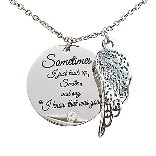 MianYaLi Alloy Halskette mit Engelsflügeln, Anhänger, Engel Kette Schmuck Geschenk, Aufschrift sometimes,I just smile and say I know that was you Zubehör für Frauen Mädchen (Silver-a, One Size) von MianYaLi