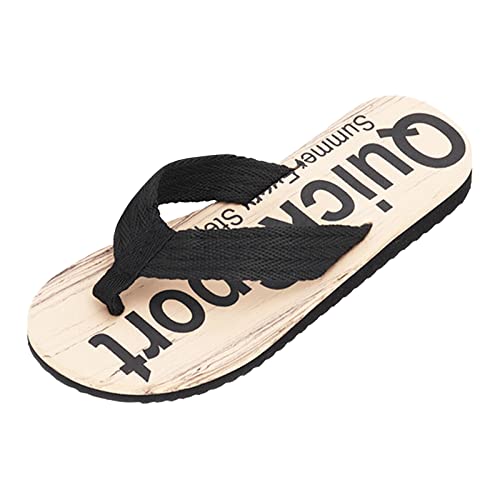 MianYaLi Mode Frühjahr und Sommer Herren Flip Flops flacher Boden leicht rutschfest Holzmaserung lässiger Stil Strand Schuhe Schwarz Herren 47 (Black, 43) von MianYaLi