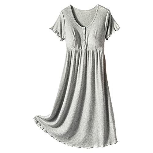 MianYaLi Thread Umstandskleid Dünnes Rundhals-Kurzarm-Umstandskleid zum Stillen Umstandskleid mit kurzen Taillenärmeln, das Frauen trägt Wochenbett Zubehör (Grey, L) von MianYaLi