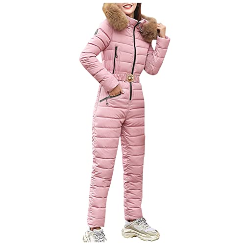 Skianzug Damen Einteiliger - Skioverall 1 Teilig Ski-Anzug Lässig Schnee Skianzüge wasserdicht Sport (Rosa, L) von MianYaLi