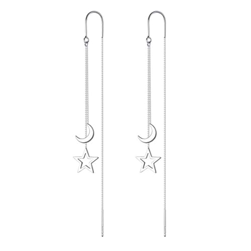 Miancheng 925 Sterling Silber Sterne und Mond Anhänger Kette Lange Ohrringe Set,Sterne Mond Lang Threader hängend Ohrringe für Damen,Frauen,Mädchen(85mm) von Miancheng
