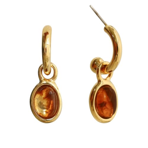 Miancheng Oval Bernstein Anhänger Hängende Ohrringe,Braun+Gold Oval Anhänger Kurze Ohrringe für Damen,Mädchen(29MM) von Miancheng