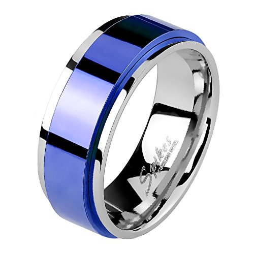 Mianova Band-Ring Edelstahl mit Spinning Herrenring Damenring Partnerring Trauring Damen Herren Silber Blau Größe 67 (21.3) Breit 8mm von Mianova