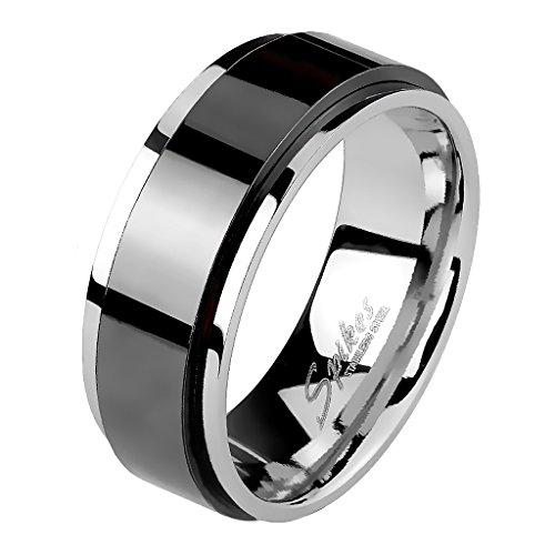 Mianova Band-Ring Edelstahl mit Spinning Herrenring Damenring Partnerring Trauring Damen Herren Silber Schwarz Größe 57 (18.1) Breit 6mm von Mianova