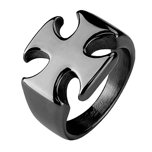 Mianova Herren Männer Biker Rocker Edelstahl Ring Kreuz Cross massiv breit Schmuck Schwarz Größe 69 (22.0) von Mianova