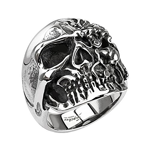 Mianova Herren Ring Edelstahl Massiv Breit Herrenring Männer Biker Rocker Schmuck Totenkopf mit 2 Gesichter Größe 70 (22.3) von Mianova