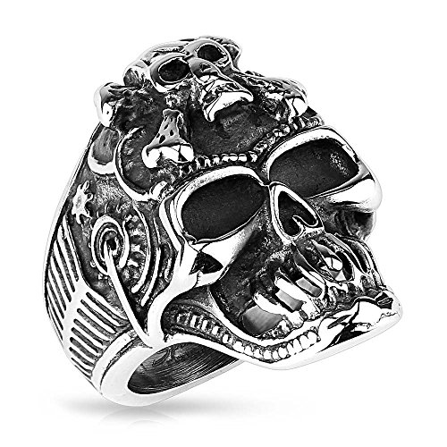 Mianova Herren Ring Edelstahl Massiv Breit Herrenring Männer Biker Rocker Schmuck Totenkopf mit gekreuzten Knochen Größe 61 (19.4) von Mianova