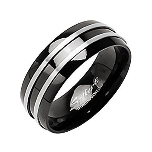 Mianova Band Ring Titan poliert mit 2 Streifen Freundschaftsring Herrenring Damenring Partnerring Damen Herren Schwarz Größe 67 (21.3) Breit 8mm von Mianova