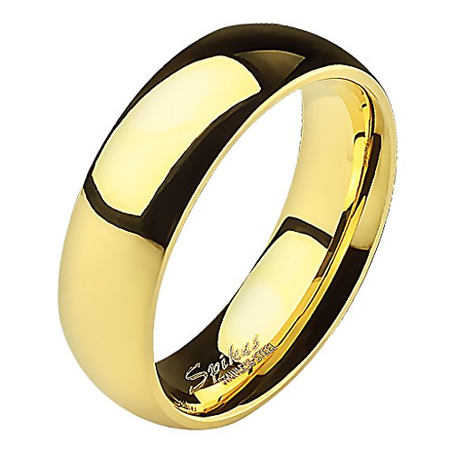 Mianova Band-Ring Edelstahl Herrenring Damenring Partnerring Trauring Verlobungsring Damen Herren Gold Größe 49 (15.6) Breit 6mm von Mianova