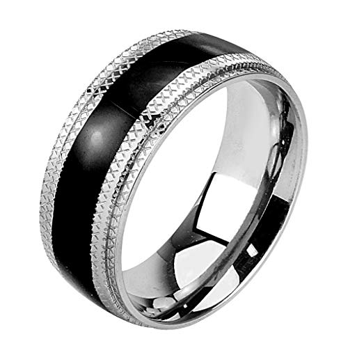 Mianova Band Ring Edelstahl Ehering Herrenring Damenring Partnerring Damen Herren Tribal Silber Schwarz Größe 50 (15.9) Breite 6mm von Mianova