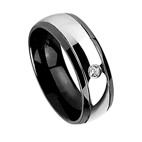 Mianova Band Ring Edelstahl Ehering Herrenring Damenring Partnerring Damen Herren mit Kristall Größe 70 (22.3) Schwarz Breit 8mm von Mianova