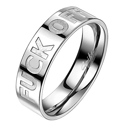 Mianova Band Ring Edelstahl Fingerring F-Off graviert Herrenring Damenring Partnerring Ehering Damen Herren Silber Größe 58 (18.5) von Mianova
