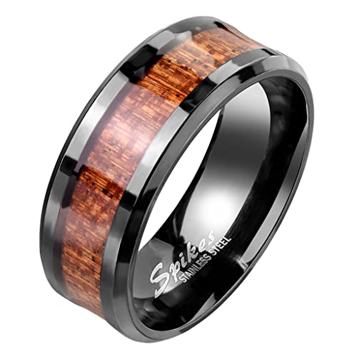 Mianova Band Ring Edelstahl Fingerring Holz Inlay Holzmaserung Herrenring Damenring Partnerring Ehering Damen Herren Größe 54 (17.2) | Schwarz von Mianova