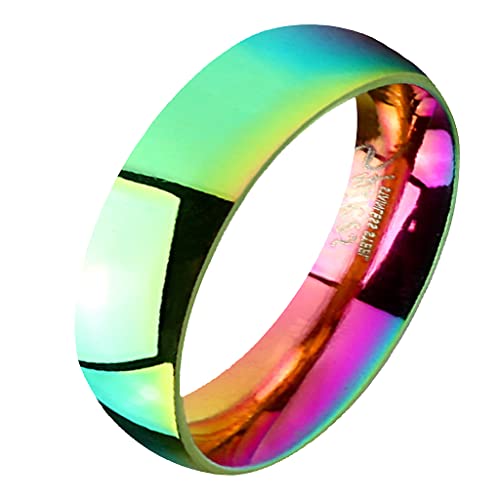 Mianova Band Ring Edelstahl Fingerring Rainbow Regenbogen Herrenring Damenring Partnerring Ehering Freundschaftring Damen Herren Größe 65 (20.7) Breit: 6mm von Mianova