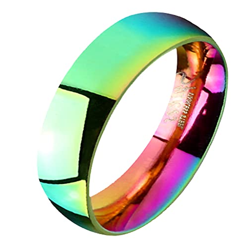 Mianova Band Ring Edelstahl Fingerring Rainbow Regenbogen Herrenring Damenring Partnerring Ehering Freundschaftring Damen Herren Größe 68 (21.6) Breit: 6mm von Mianova