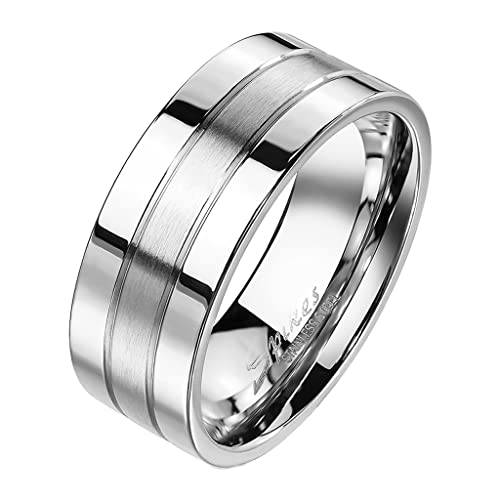 Mianova Band Ring Edelstahl Fingerring gebürstet zweitönig Herrenring Damenring Partnerring Ehering Damen Herren Silber Größe 62 (19.7) | Breite 8mm von Mianova