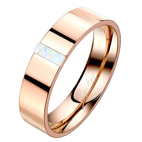 Mianova Band Ring Edelstahl Fingerring mit eingefasste rechteckigen Opal Herrenring Damenring Partnerring Ehering Damen Herren Größe 52 (16.6) | Rosegold von Mianova