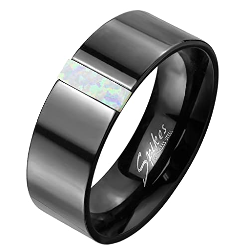 Mianova Band Ring Edelstahl Fingerring mit eingefasste rechteckigen Opal Herrenring Damenring Partnerring Ehering Damen Herren Größe 63 (20.1) | Schwarz von Mianova