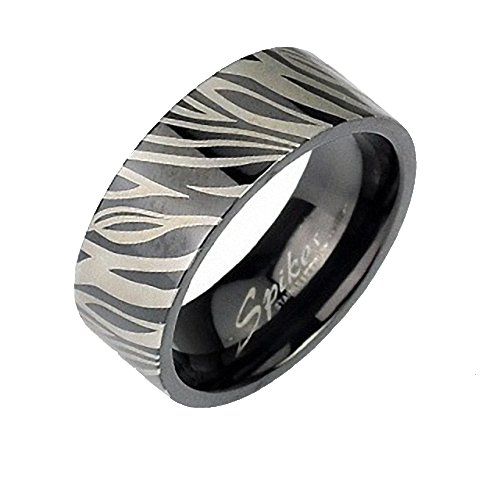 Mianova Band Ring Edelstahl Silber Schwarz Zebra Muster Freundschaftsring Herrenring Damenring Partnerring Damen Herren Größe 52 (16.6) von Mianova