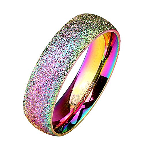 Mianova Band Ring Edelstahl mit Diamantoptik Ehering Herrenring Damenring Partnerring Damen Herren Trauring Rainbow Größe 50 (15.9) von Mianova