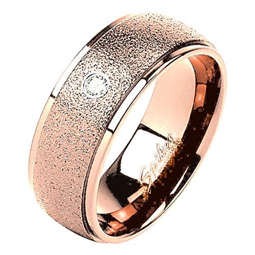 Mianova Band Ring Edelstahl mit Glitzer Kristall Ehering Herrenring Damenring Damen Herren Trauring Größe 57 (18.1) Rosegold Breit 6mm von Mianova