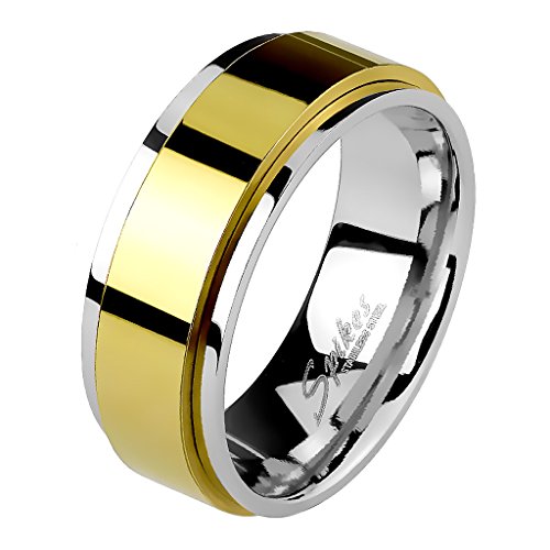 Mianova Band-Ring Edelstahl mit Spinning Herrenring Damenring Partnerring Trauring Damen Herren Silber Gold Größe 49 (15.6) Breit 6mm von Mianova